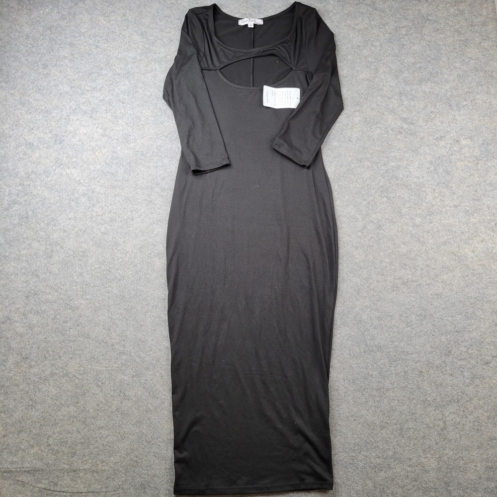 Velvet Torch Dress Womens Small‎ Black 3/4 Sleeve Cutout Bodycon Midi Cocktail